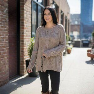 Miss Me ✦ Beige Distressed Open Knit Textured Pullover Sweater ✦ Size Small NWT